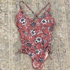 Kona Sol Pink Floral One Piece Bathing Suit